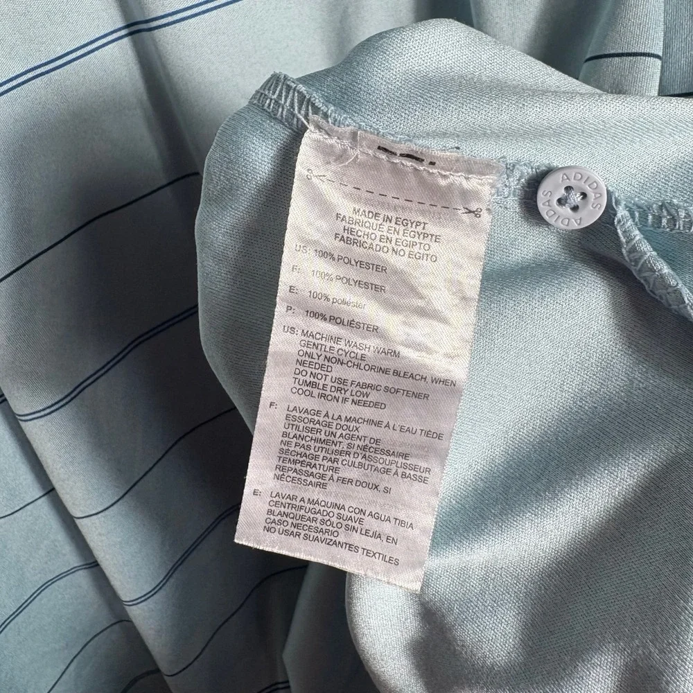Adidas Golf Mens 2XL Light Blue Striped Performance Polo Shirt ADVR0793